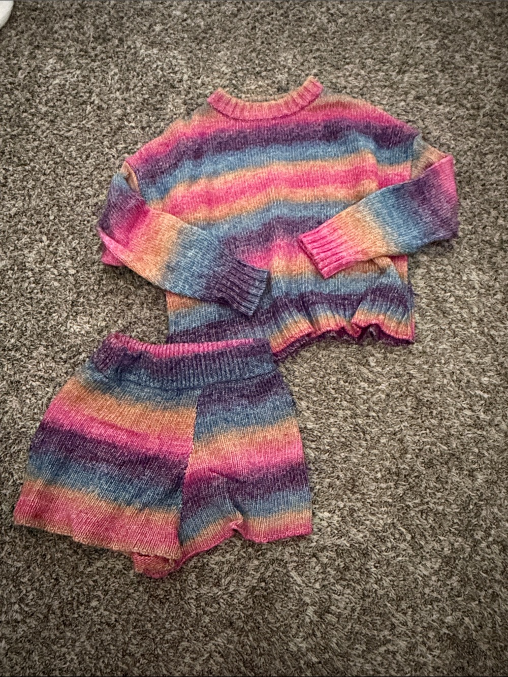 Something Navy Rainbow Striped Knit Pajama Set - Pink, Blue & Purple